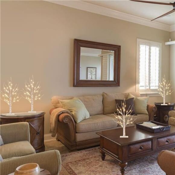 Christmas Tree Decorations, White Birch Tree with LED Lights- Set of 4 - Picture 6 of 14